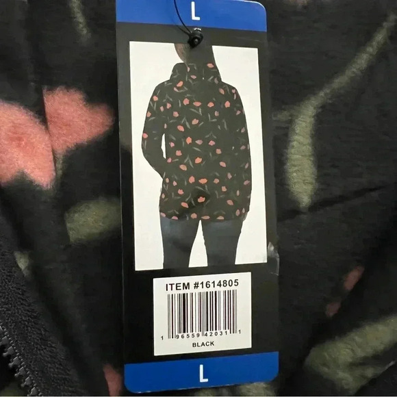 O’NEILL Hooded Top Half Zip Pullover Polar Fleece Flower Print Large Black NEW, - Picture 6 of 16